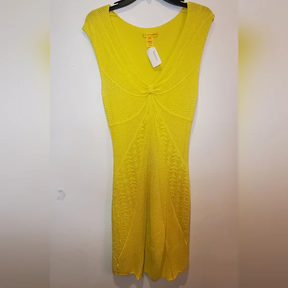 NWT CATHERINE MALANDRINO - DRESS - SLEEVELESS - YELLOW -VISCOSE/NYLON - Picture 2 of 8
